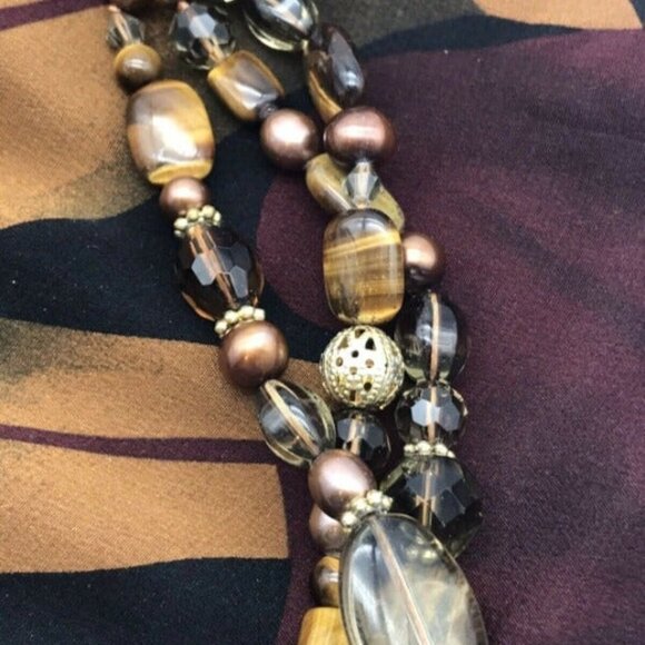 Brown Beaded Multi Strand Necklace 19" - Picture 7 of 10